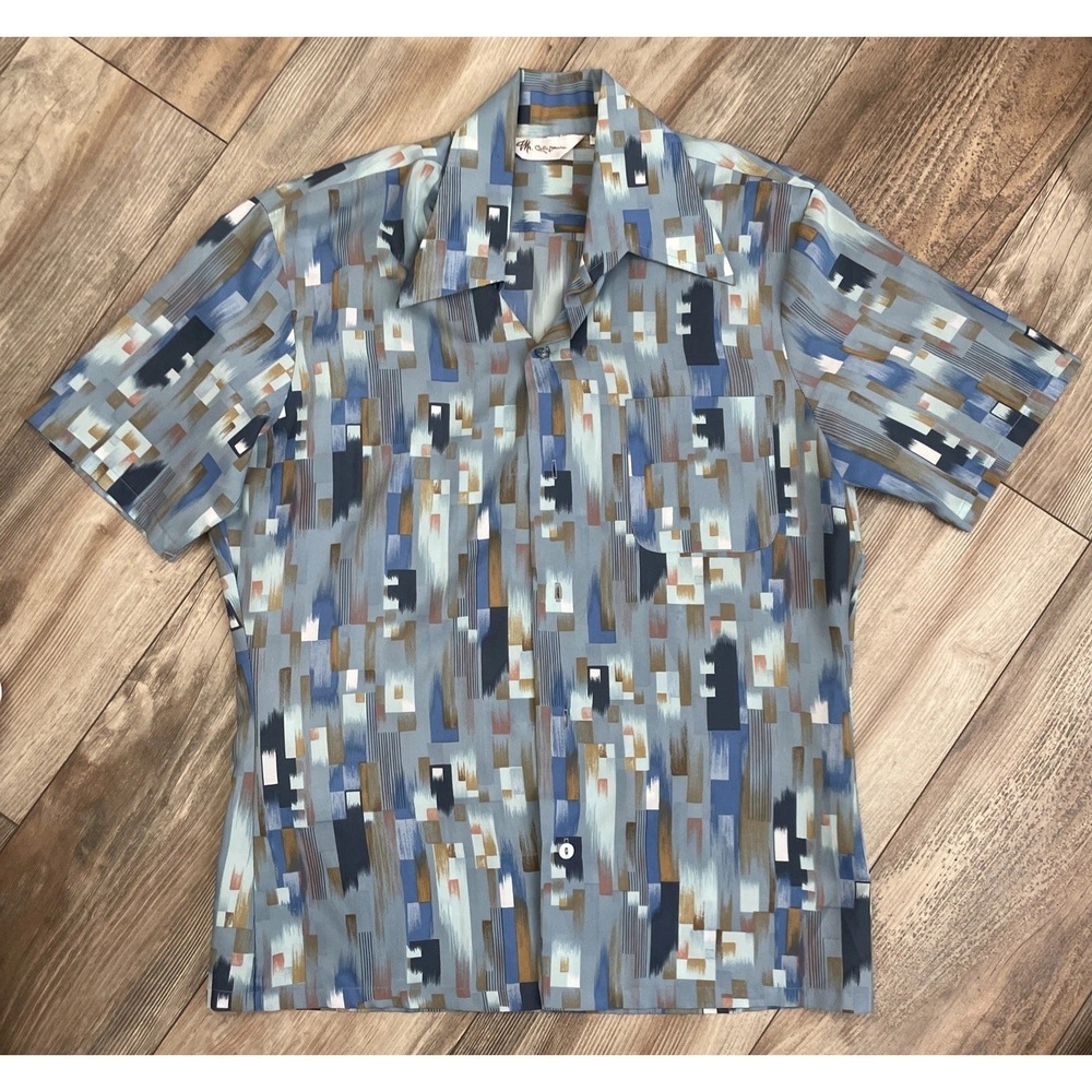 VTG 60's‎ 70's Mr. California Button Shirt M Blue Floral Hawaiian grandpacore